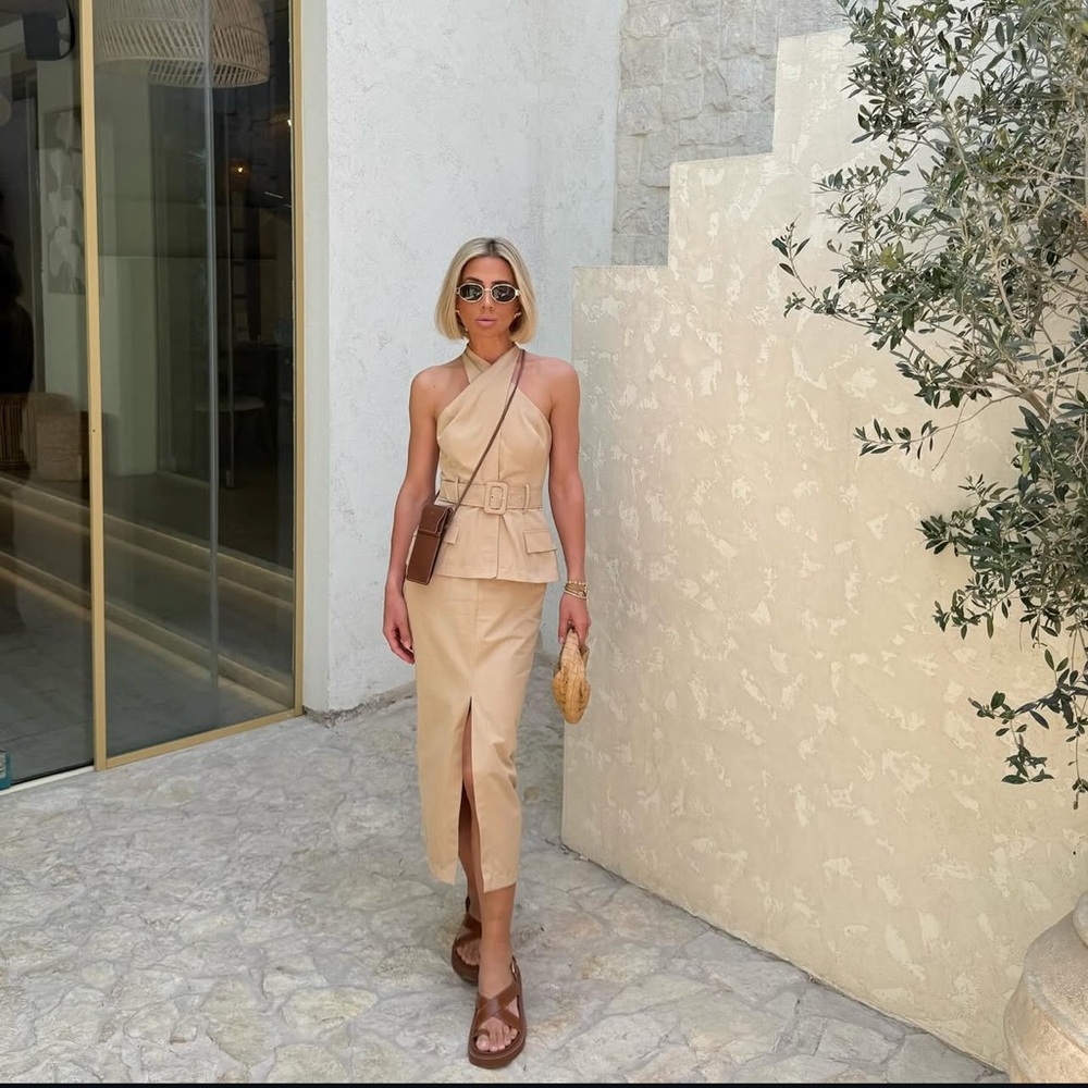 ZARA CROSSOVER BELTED MIDI DRESS - Picture 8 of 16
